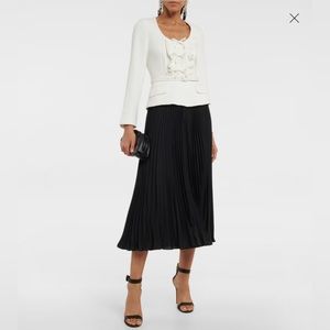 Self-Portrait Crepe and Chiffon Midi Dress Elegant Black and White US2 Brand New